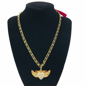 Betsey Johnson Heart Wings Gold Tone Necklace
